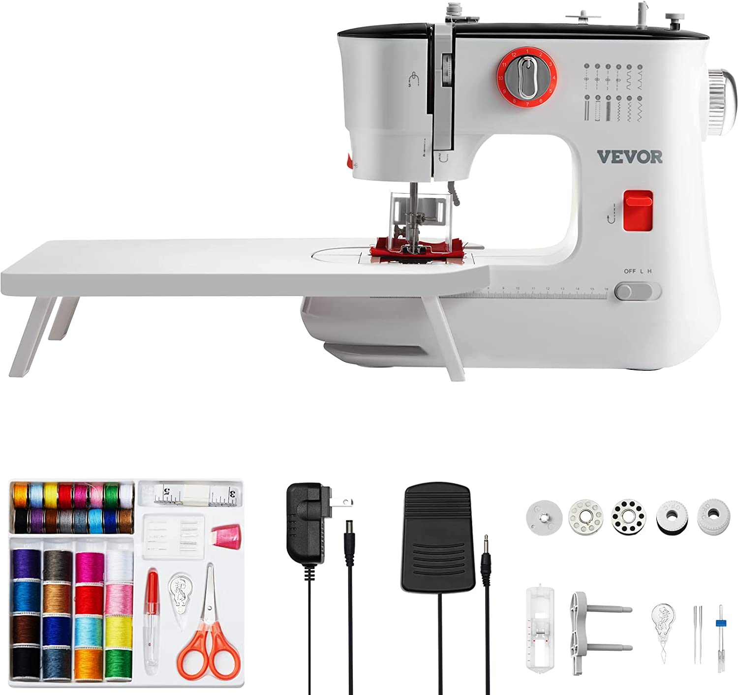 VEVOR Sewing Machine, Portable Sewing Machine for Beginners with 12 Built-in Stitches & Reverse Sewing