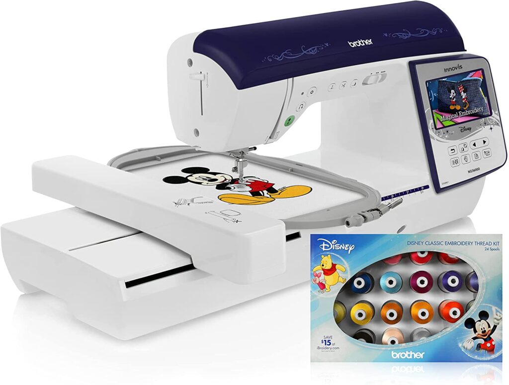 Brother Innov-is NQ3600D ( NQ 3600D / NQ3600 ) 6" x 10" Disney Embroidery and Sewing Machine with Disney Embroidery Thread Kit Bundle
